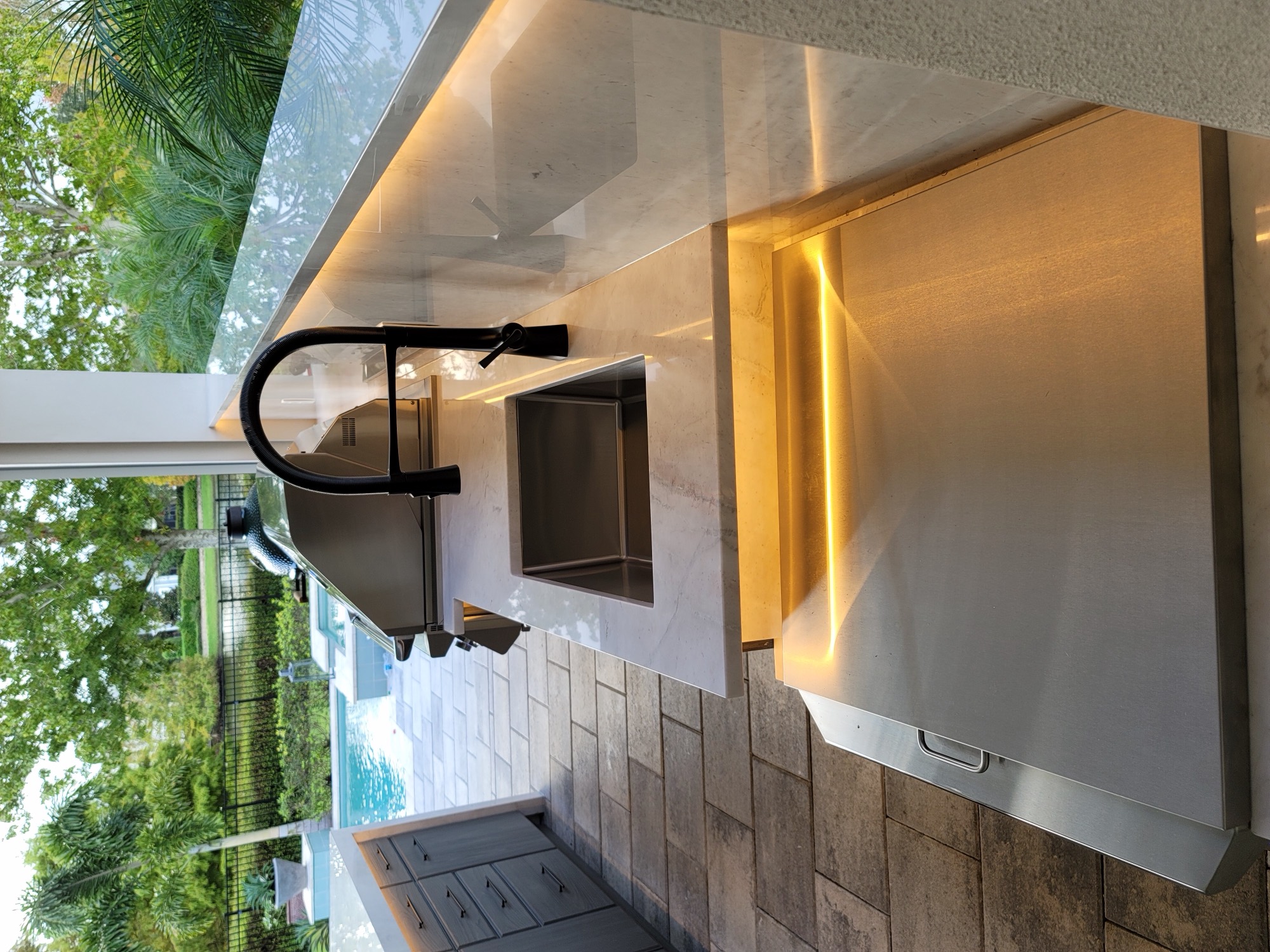 The Twin Eagles grill set into the NatureKast outdoor kitchen in Baldwin Park