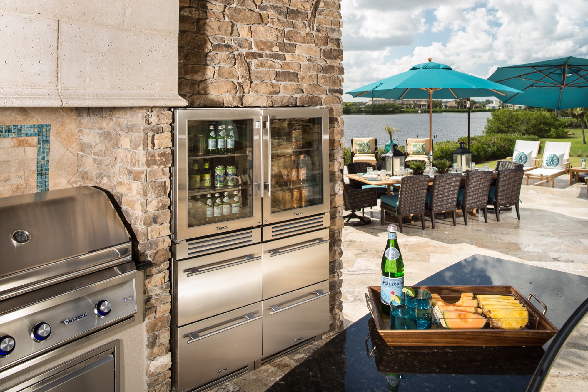 The quad-stacked True refrigeration column in the Merritt Island outdoor kitchen