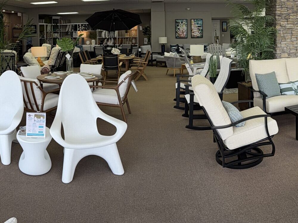 Lounge chairs at the Patio Style showroom